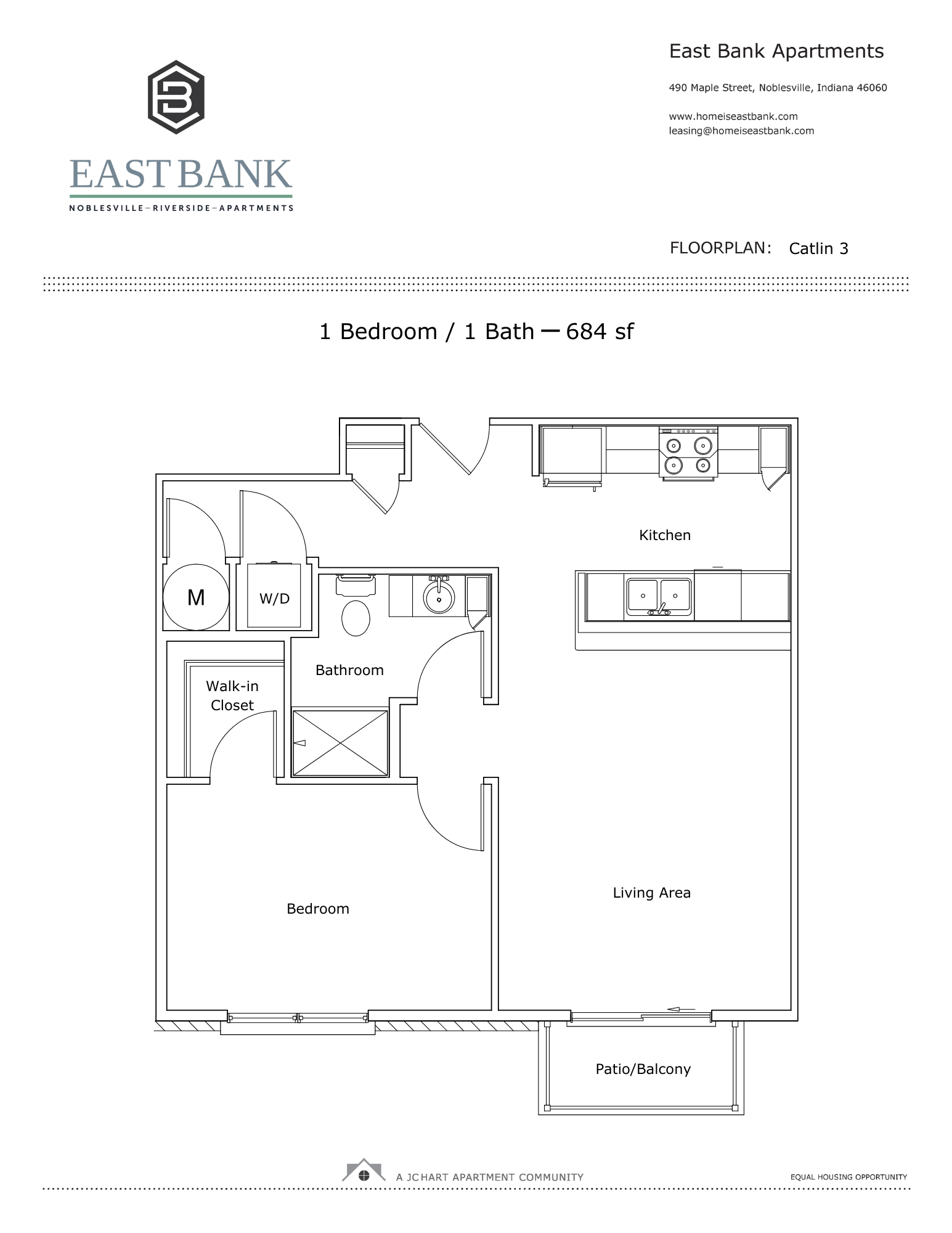 Catlin 3 OneBedroom Floor Plan East Bank Noblesville Riverside